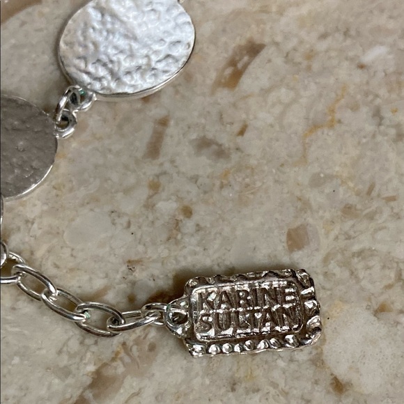 Karine Sultan Signed Silver Tone Disk Necklace - Picture 4 of 5